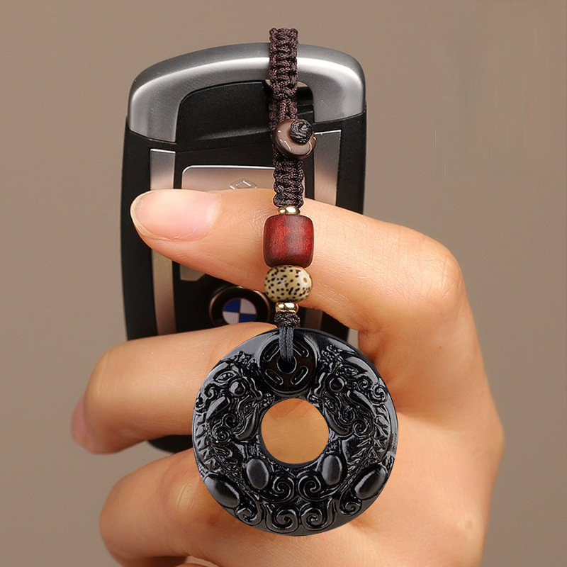 Black Obsidian Double-Dragon Bi Pendant – Protection & Balance