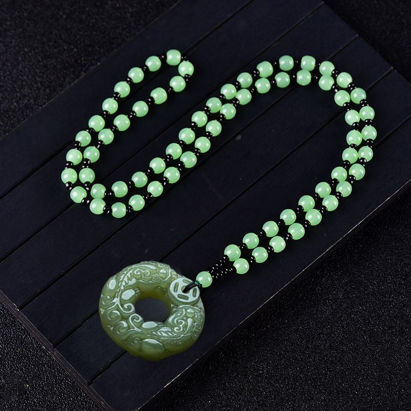 Jade-Look Pixiu Pendant – Double-Sided Carving (Green or White)