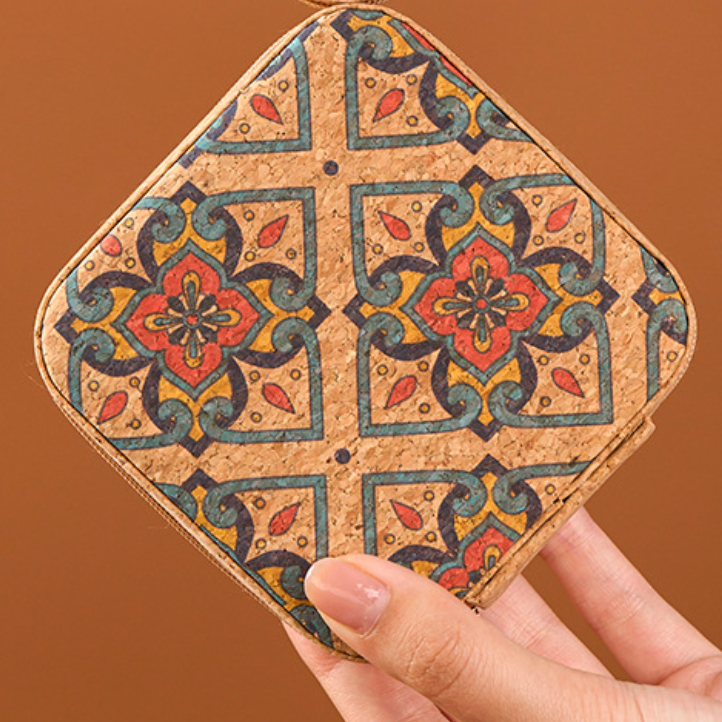 Bohemian Cork-Print Travel Jewelry Box (4 color types)