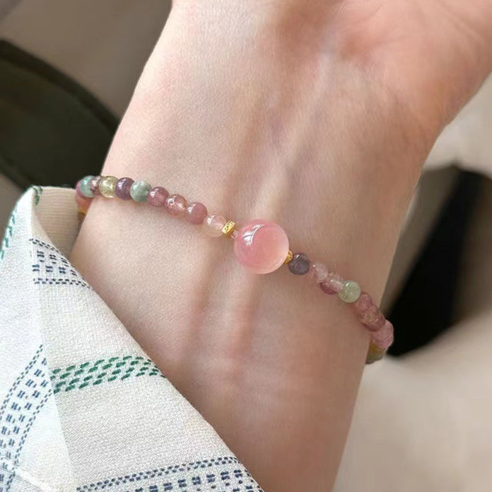 Multi-Color Tourmaline Bracelet with Pink Focal Bead – Love & Harmony