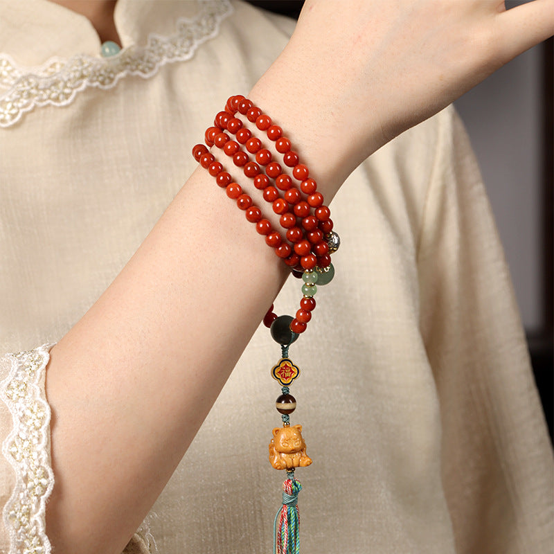 Tibetan-Style 108 Red Agate Mala Necklace – Auspicious Blessings & Love Harmony