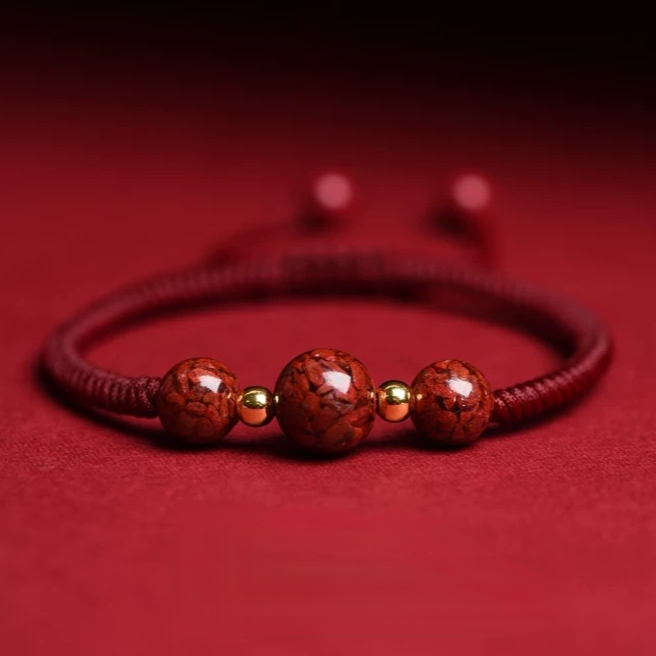 Cinnabar Crystal Sand Red String Bracelet – Hand-Braided Macramé