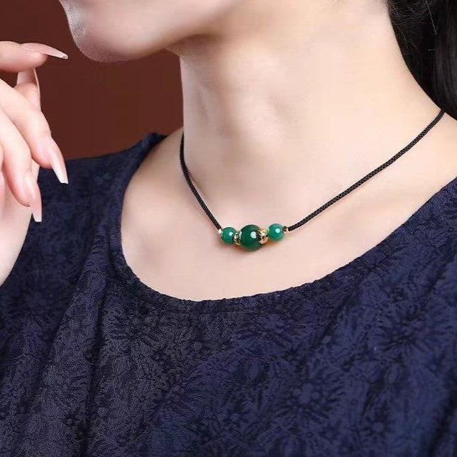 Green Agate Trio Necklace – Harmony & Prosperity
