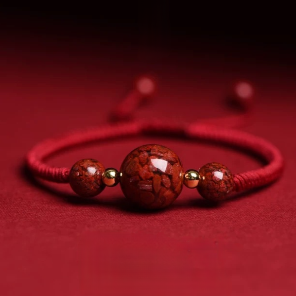 Cinnabar Crystal Sand Red String Bracelet – Hand-Braided Macramé