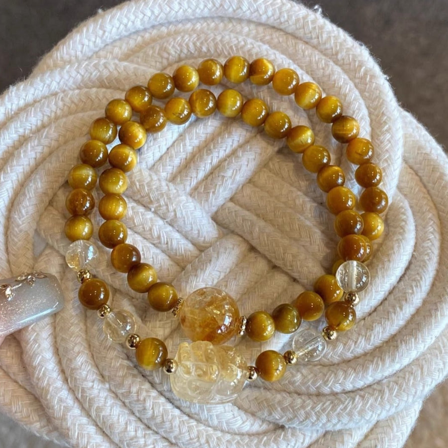 Golden Tiger’s Eye Pixiu Wealth Bracelet – Protection & Focus & Abundance