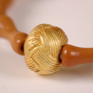 Olive Wood Bead Ring with Textured Golden Accent – Women’s Natural Elegance