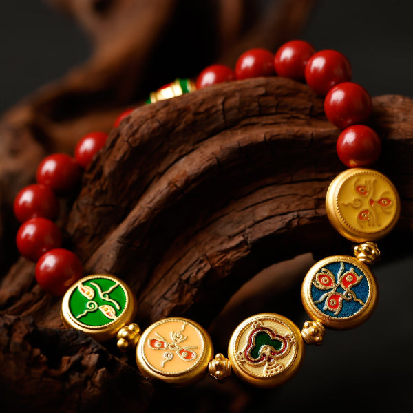 Five Elements Cinnabar Wealth Bracelet – Tibetan Prosperity Thangka Beads