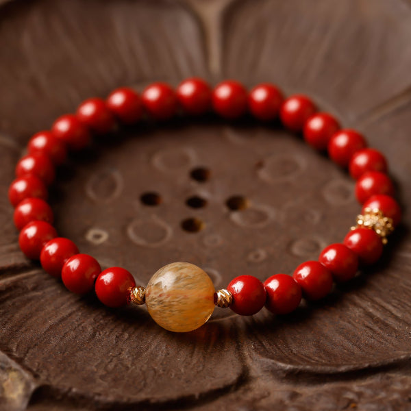 Inclusions White Quartz & Cinnabar Bracelet (Energy Purification Talisman)