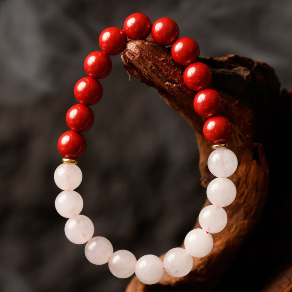 Clear Quartz & Cinnabar Harmony Bracelet – Yin Yang Energy Balance Beads