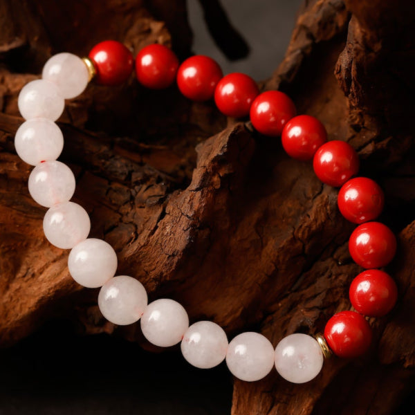 Clear Quartz & Cinnabar Harmony Bracelet – Yin Yang Energy Balance Beads