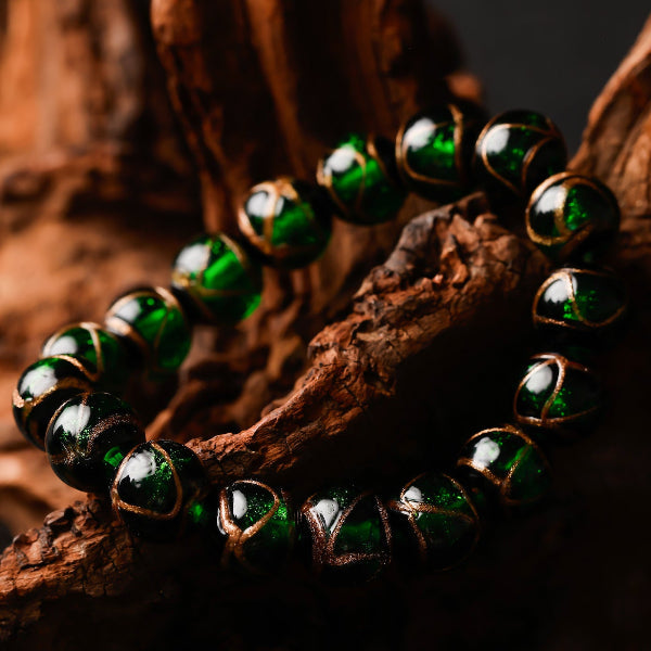 Prosperity Green Ash-Glass Bead Bracelet