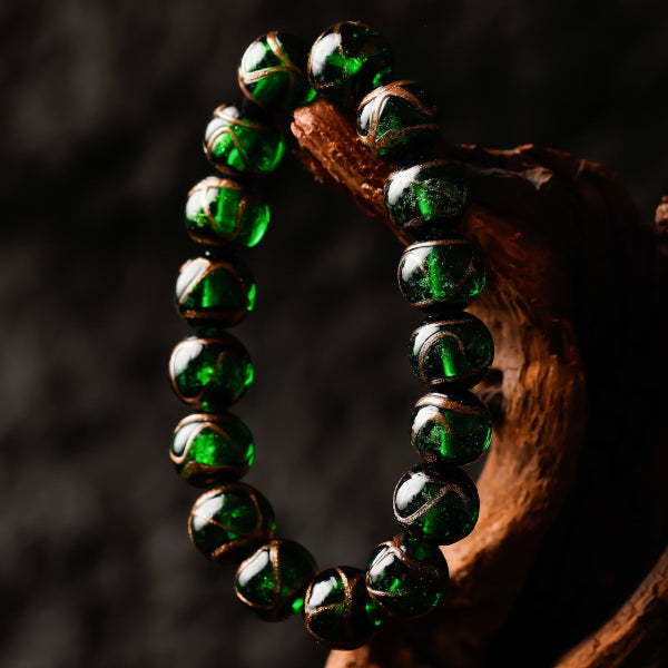 Prosperity Green Ash-Glass Bead Bracelet