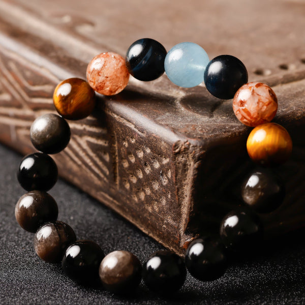 Tiger Eye, Obsidian & Aquamarine Harmony Bracelet – Natural Energy, Protection & Balance