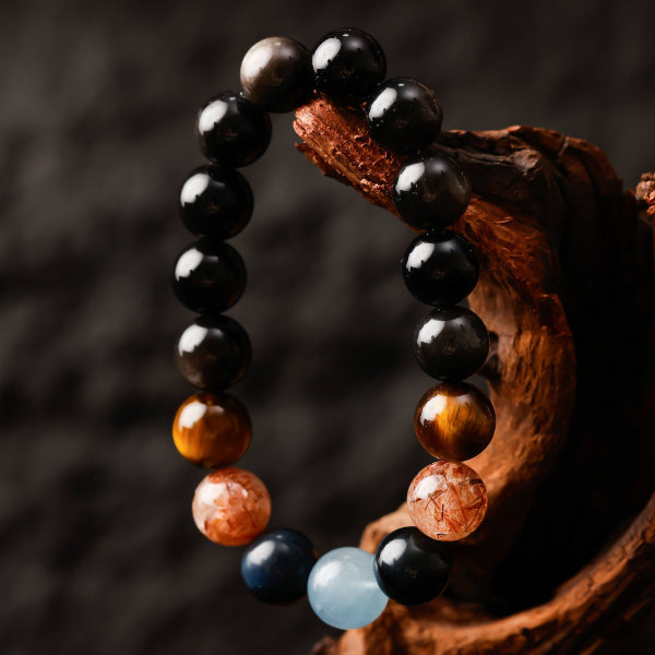 Tiger Eye, Obsidian & Aquamarine Harmony Bracelet – Natural Energy, Protection & Balance