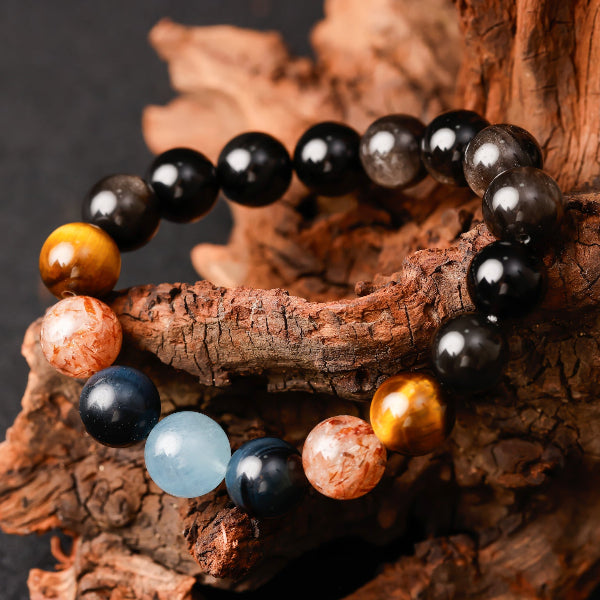 Tiger Eye, Obsidian & Aquamarine Harmony Bracelet – Natural Energy, Protection & Balance