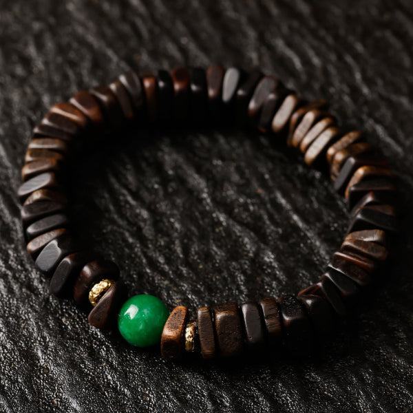Kynam Agarwood & Emerald Jade Accent Bracelet – Elite Incense Wood Healing Energy