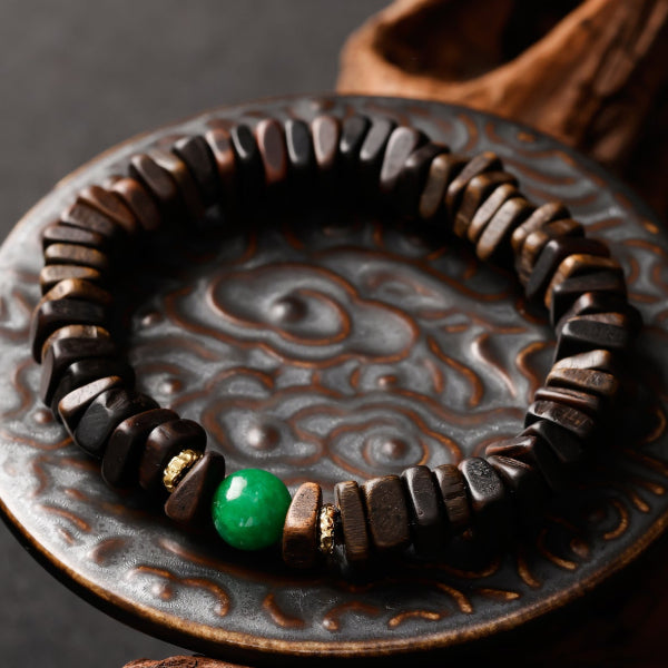 Kynam Agarwood & Emerald Jade Accent Bracelet – Elite Incense Wood Healing Energy