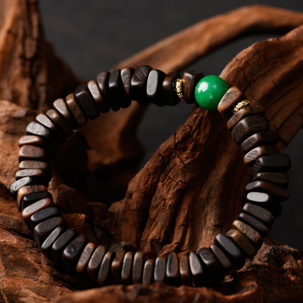 Kynam Agarwood & Emerald Jade Accent Bracelet – Elite Incense Wood Healing Energy