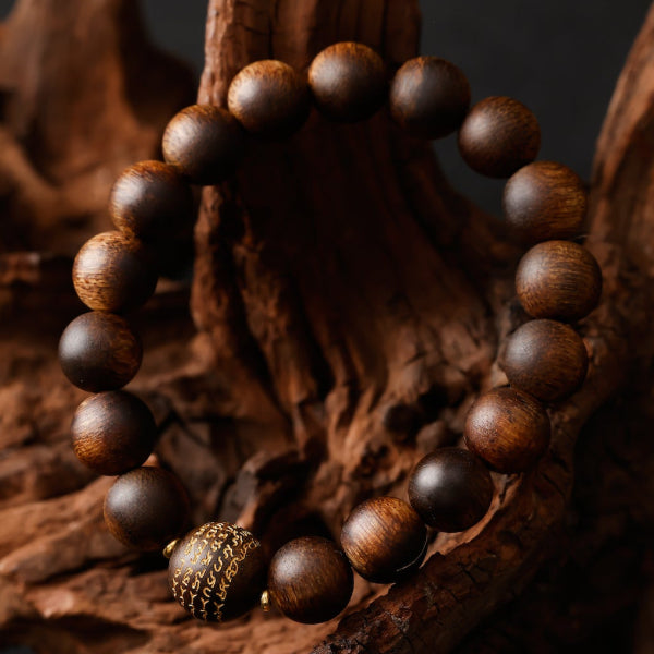 Premium Agarwood Bracelet – Five Elements Mantra Bead (Kynam/Qinan)