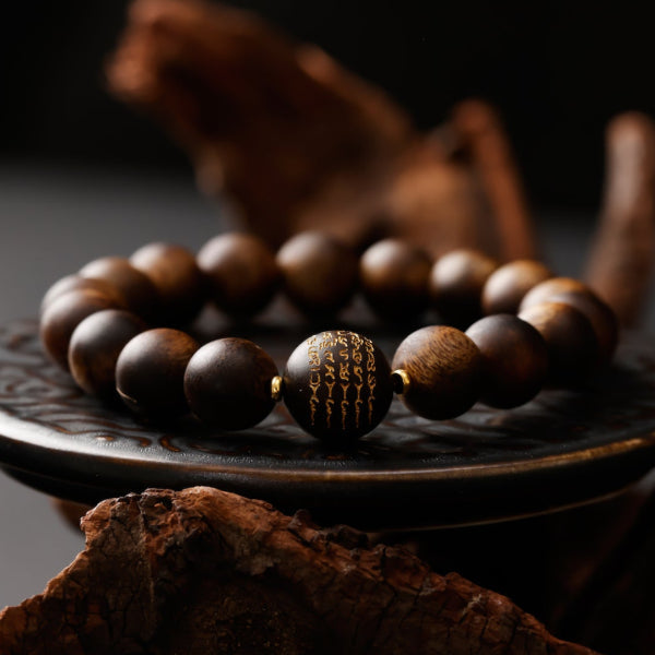 Premium Agarwood Bracelet – Five Elements Mantra Bead (Kynam/Qinan)