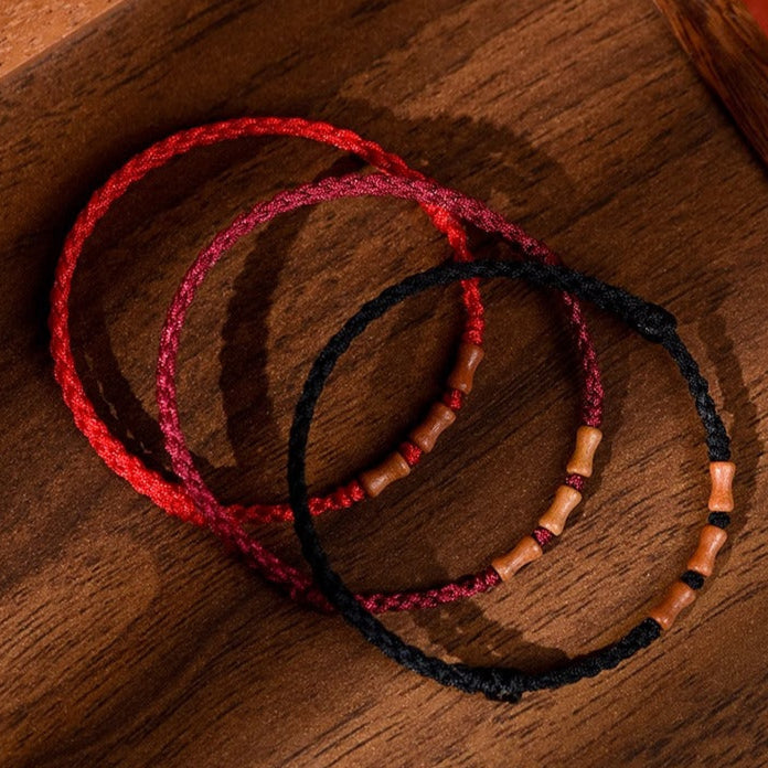 Peachwood Bamboo Red String Bracelet – Minimal Talisman (3 Colors)