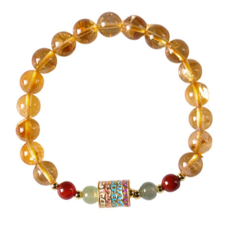 Golden Citrine Bracelet with Five-Color Prayer Wheel – Prosperity & Protection
