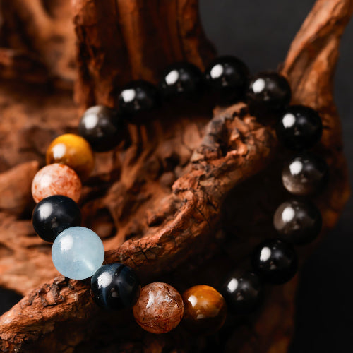 Tiger Eye, Obsidian & Aquamarine Harmony Bracelet – Natural Energy, Protection & Balance