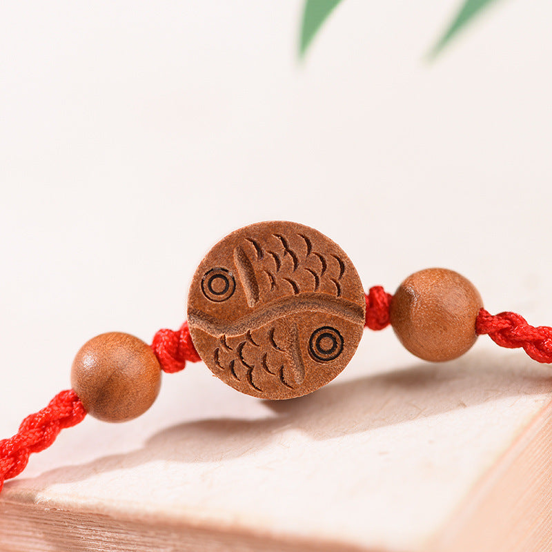 Peachwood Yin-Yang Fish Red String Bracelet – Guardian Charm (Red or Black)