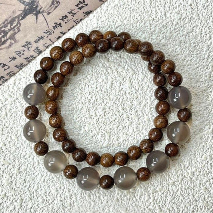 Wood Bead Double-Layer Bracelet – New Chinese Style Stack