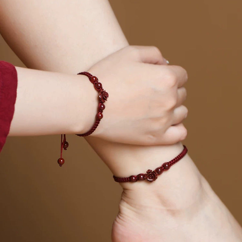 Purple Goldstone Rose Macramé Bracelet/Anklet – Wine Red