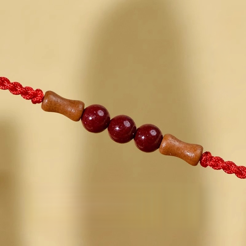 Cinnabar Peachwood Bamboo Red String Bracelet – Minimal Talisman (3 Colors)