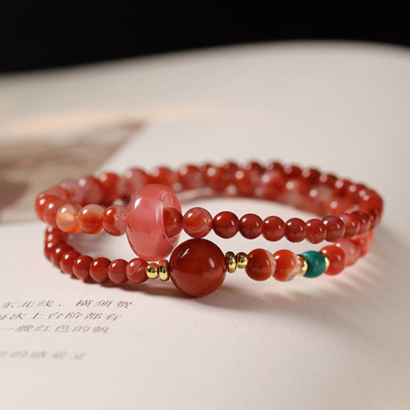 Double-Wrap Red Agate & Watermelon Crystal Bracelet – Women’s Protection & Vitality Talisman