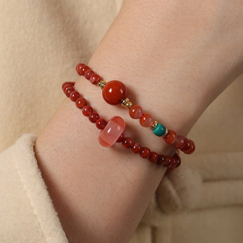 Double-Wrap Red Agate & Watermelon Crystal Bracelet – Women’s Protection & Vitality Talisman