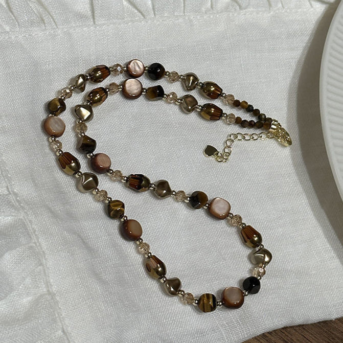 Tiger’s-Eye & Brown Pearl Beaded Necklace