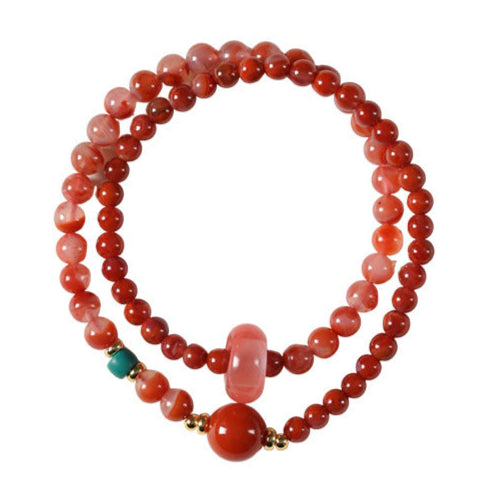 Double-Wrap Red Agate & Watermelon Crystal Bracelet – Women’s Protection & Vitality Talisman