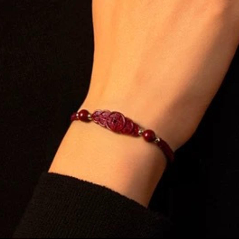 Cinnabar Five-Emperors Coin Red String Bracelet – Macramé (2 Colors)
