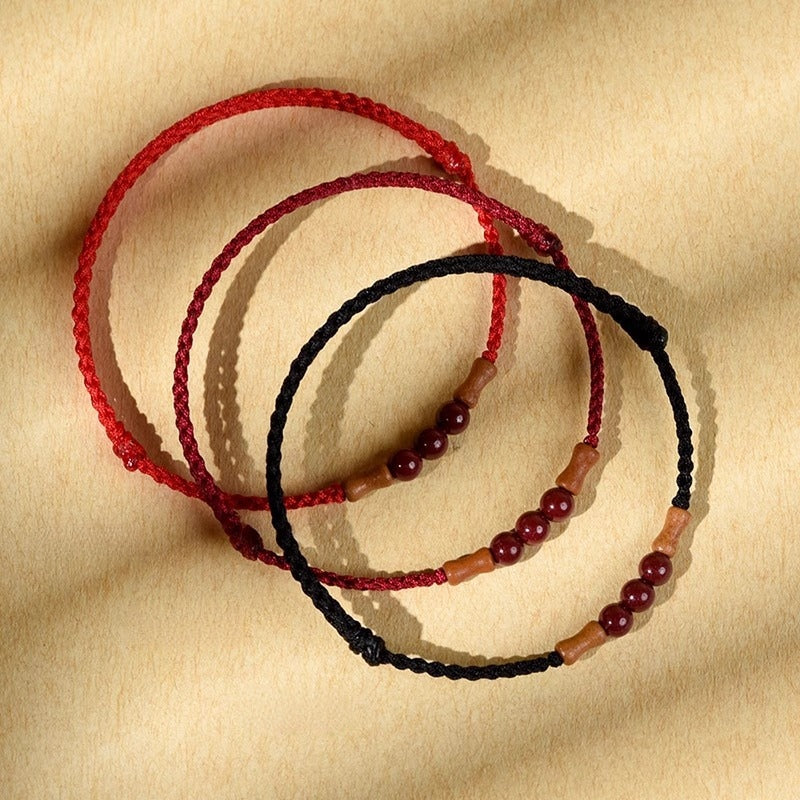Cinnabar Peachwood Bamboo Red String Bracelet – Minimal Talisman (3 Colors)