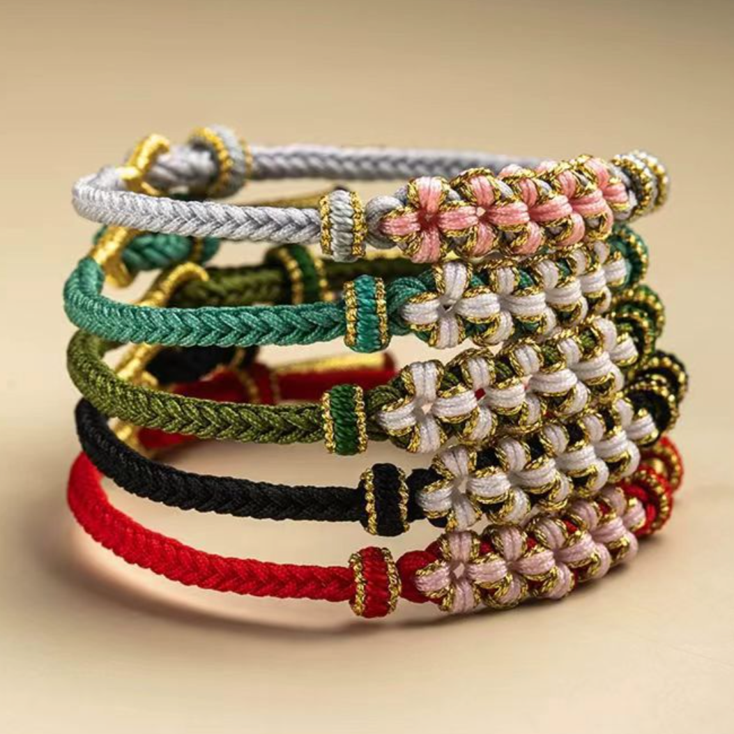 Peach Blossom Weave Bracelet – Hand-Braided, Bead-Through Design (4 Color)