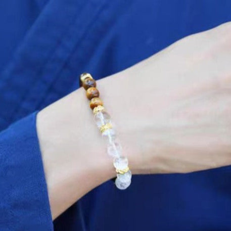 Tiger’s Eye & Crackle Clear Quartz Bracelet – Focus & Clarity