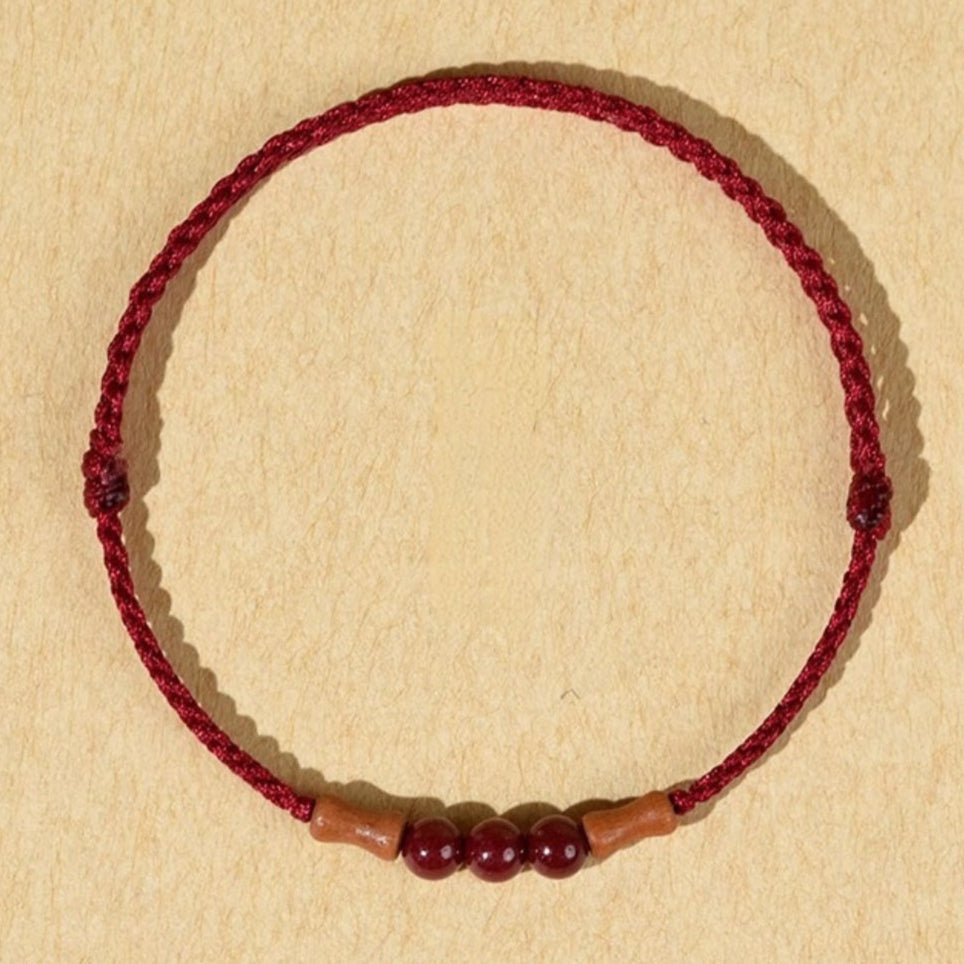 Cinnabar Peachwood Bamboo Red String Bracelet – Minimal Talisman (3 Colors)