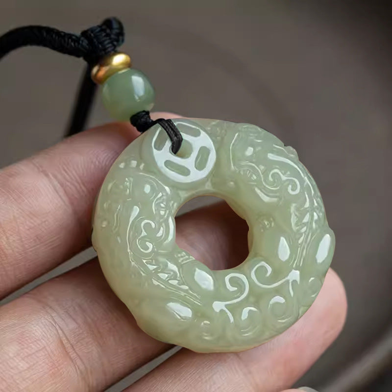 Jade-Look Pixiu Pendant – Double-Sided Carving (Green or White)