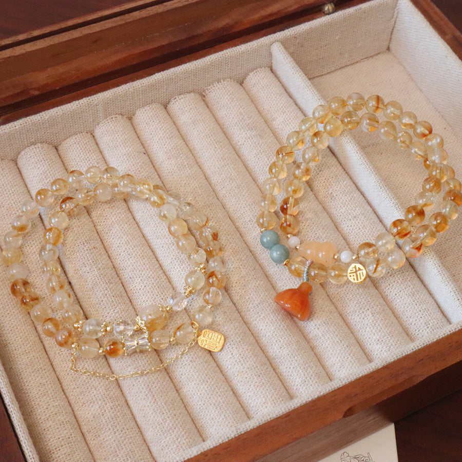 Golden Fortune Double-Wrap Citrine Bracelets – Women’s Prosperity & Blessing Styles