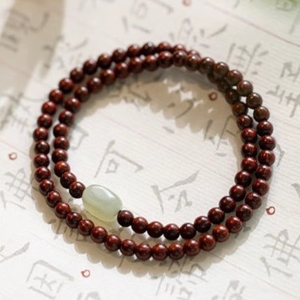 Wooden Mala Bracelet with Jade Accent – Multi-Color Variants