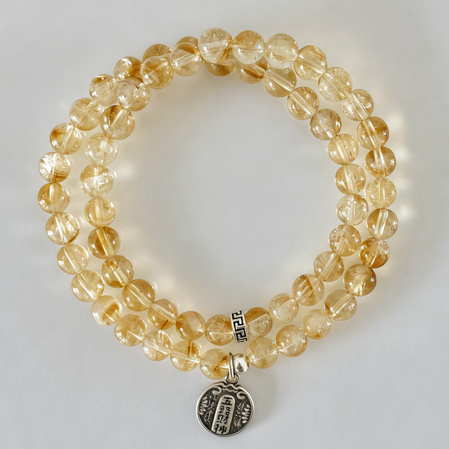 Golden Citrine Double-Wrap Bracelet with Silver Fortune Coin – Prosperity & Balance