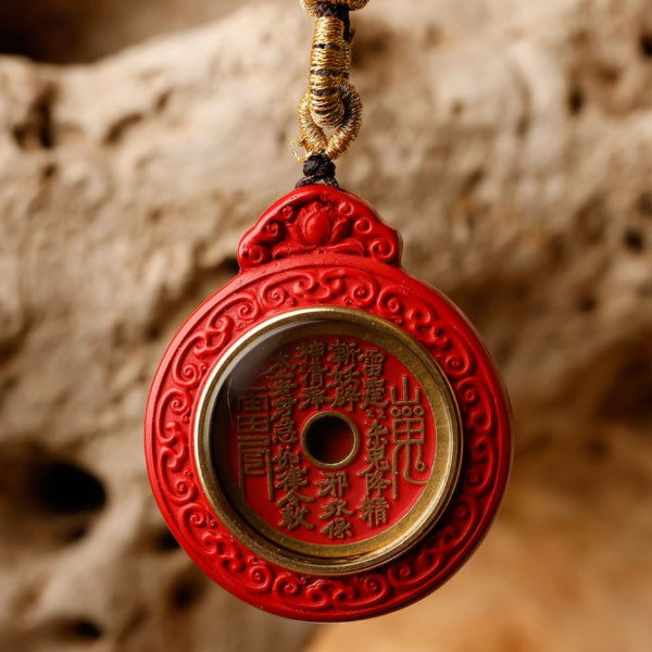 Mountain Spirit Coin Cinnabar Charm (Ancient Wealth Talisman)