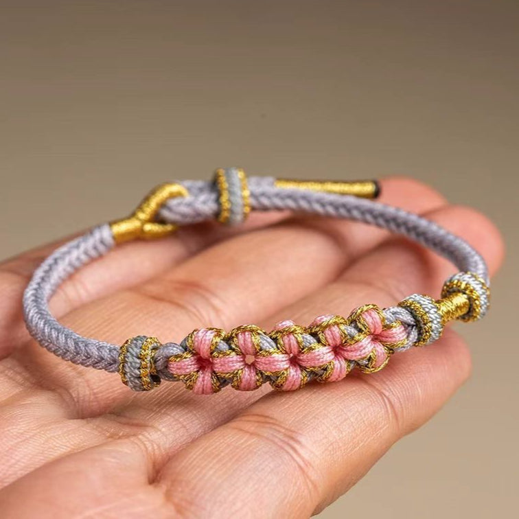 Peach Blossom Weave Bracelet – Hand-Braided, Bead-Through Design (4 Color)