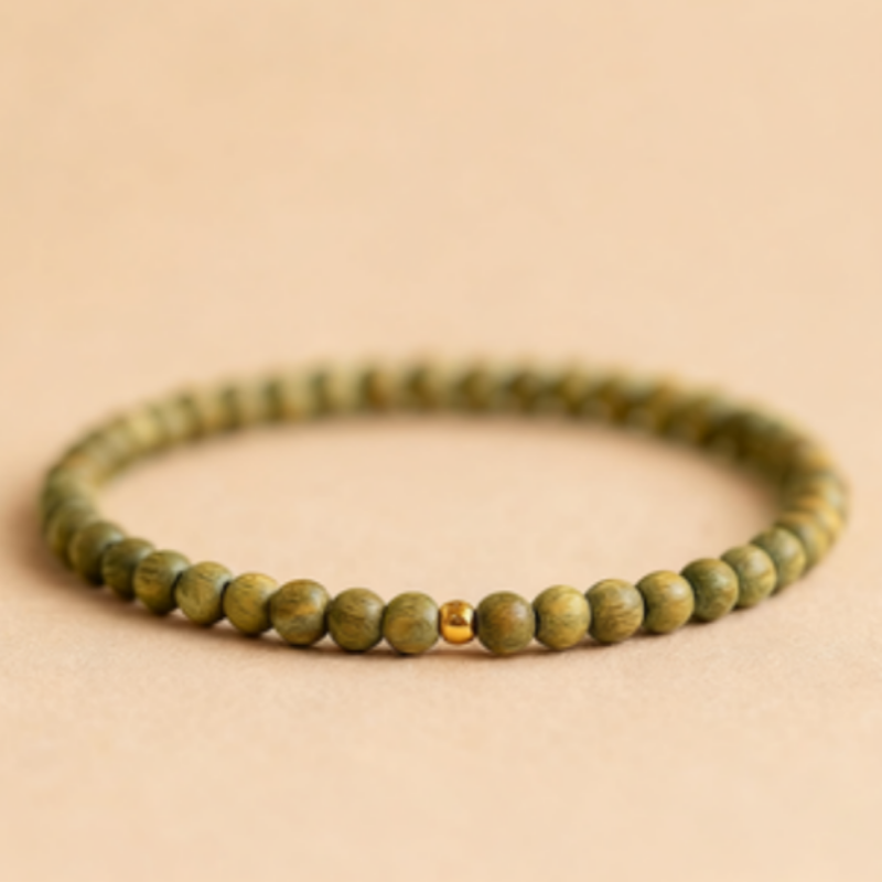 Green Sandalwood Bead Ring with Golden Accent – Women’s Natural Balance