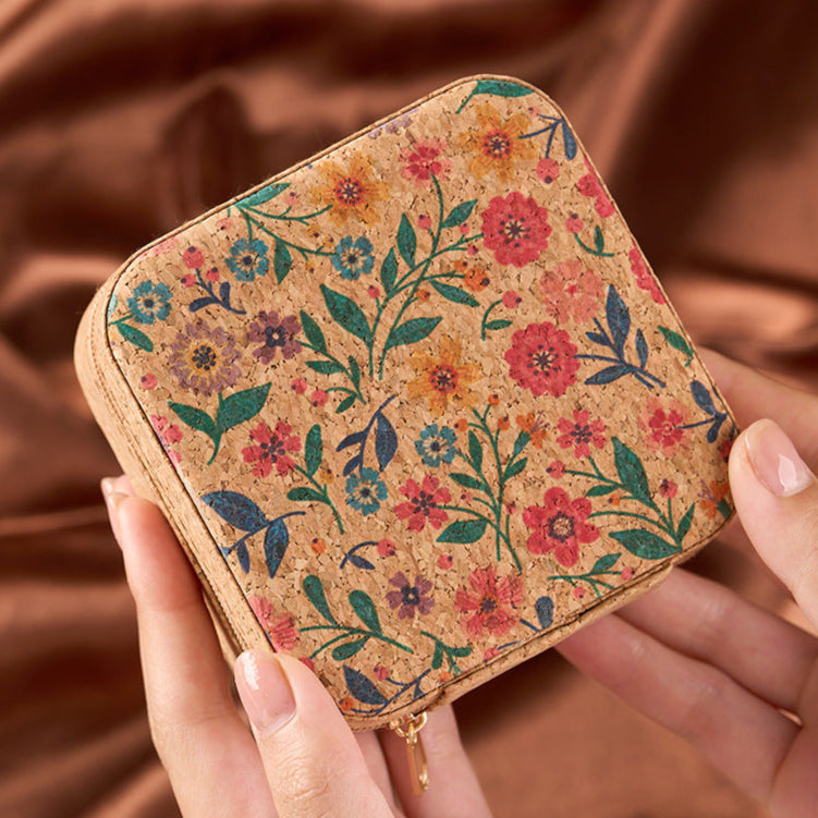 Bohemian Cork-Print Travel Jewelry Box (4 color types)
