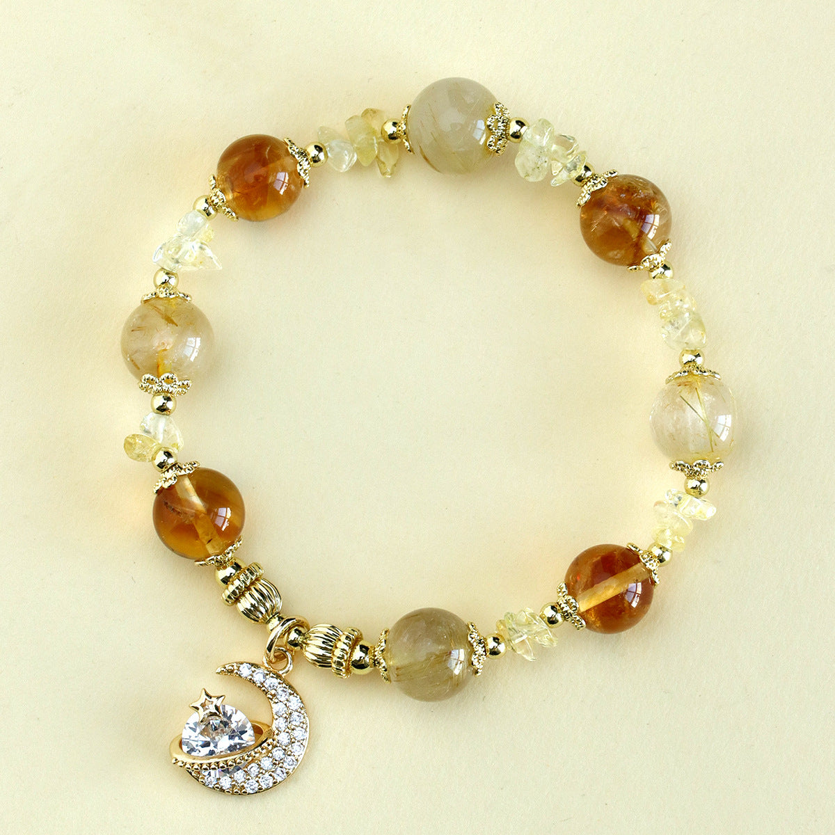 Moon & Star Charm Gemstone Bracelets – Crystal-Embedded Elegance Collection