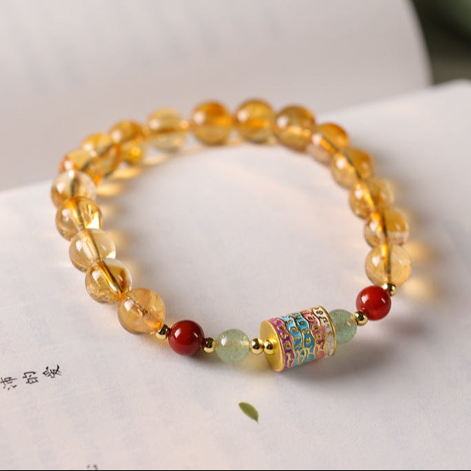 Golden Citrine Bracelet with Five-Color Prayer Wheel – Prosperity & Protection